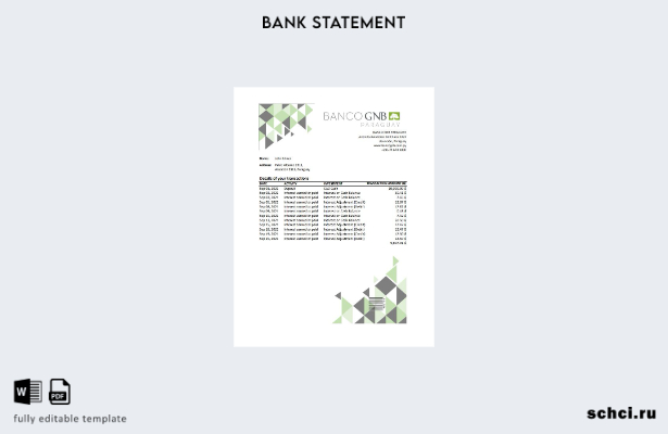 цифровая загрузка Парагвай Banco Continental S.A.E.C.A. Шаблон банковской выписк